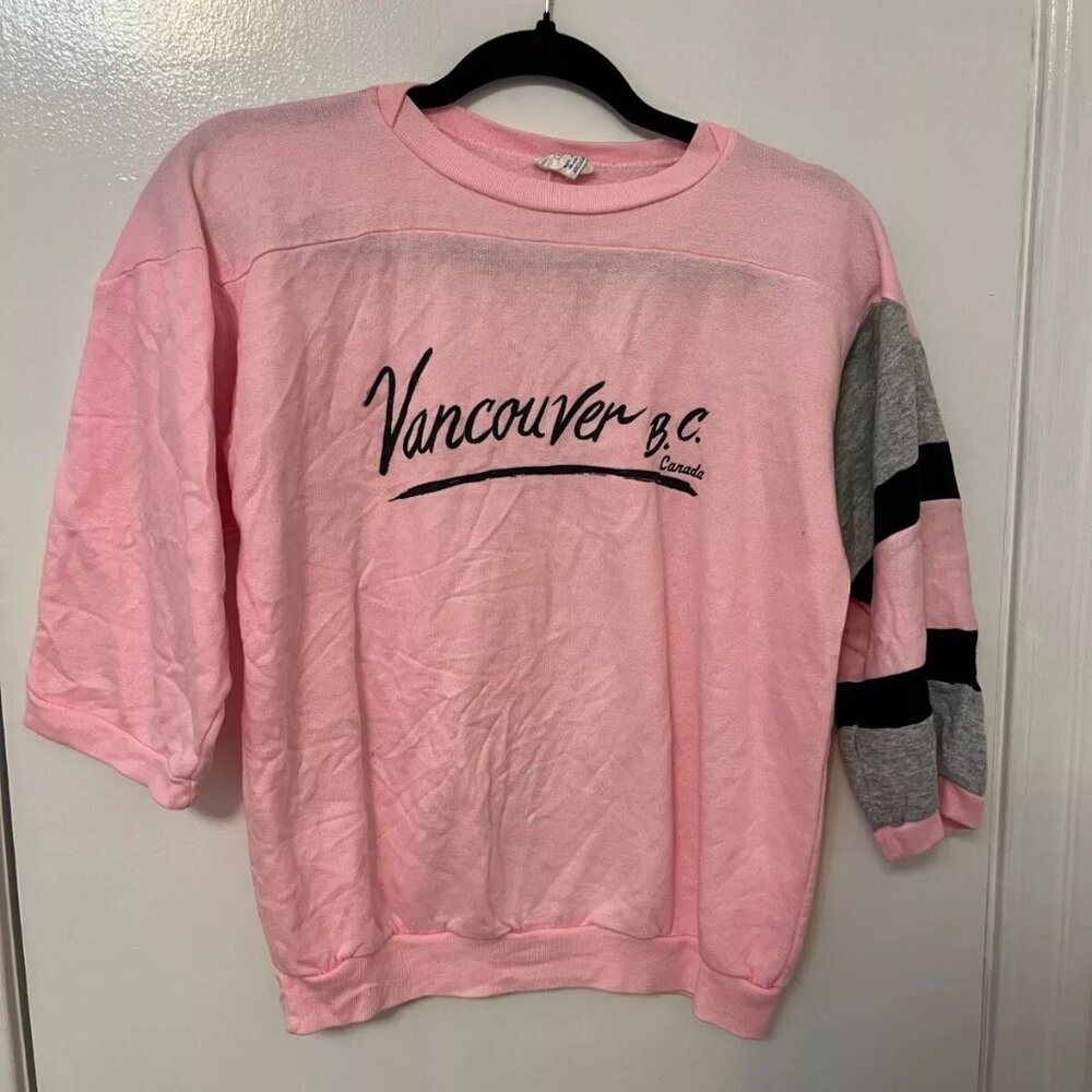 Vintage 80's 90's Pink Vancouver BC Tourist Sweater Pink Grey XL Women's
